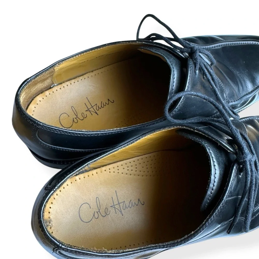 Cole Haan Oxford Shoes Black Leather Square Toe Stitched Lace Up Dress Mens 13 M